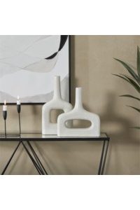 WHITE VASE WITH HOLE SET OF 2