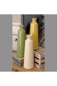 CERAMIC VASES SET 3 CERAMIC GRN/GLD/CRM