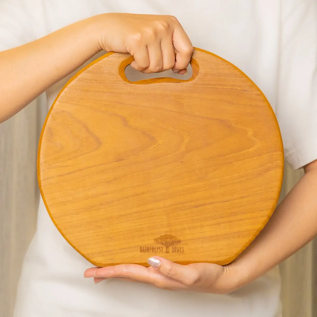 ROUND TEAK WOOD CHOPPING BOWL 11INCH