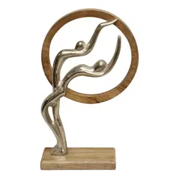 ABSTRACT ORNAMENT SILVER COUPLE IN WOODEN CIRCLE