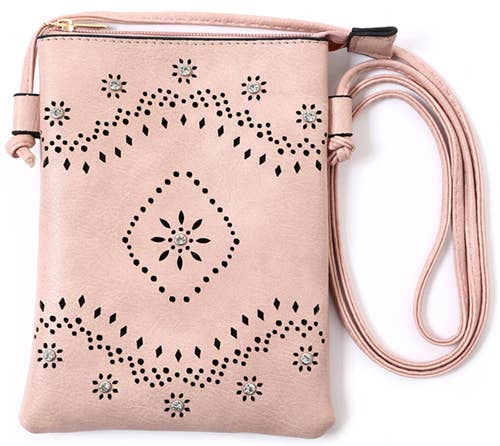 Pink - Floral Rhine Stone Cellphone Bag