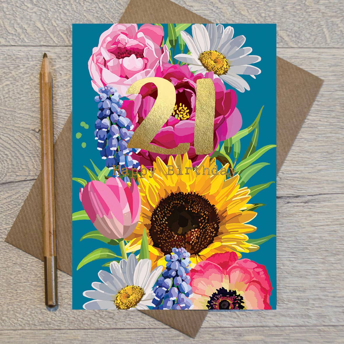 21st Birthday Floral Gold Foiled Card