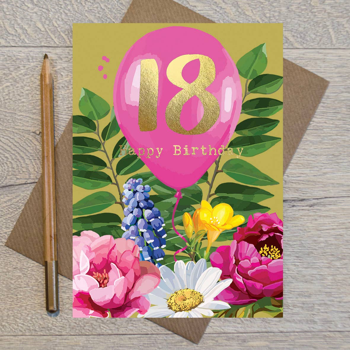 18th Birthday Balloon Gold Foiled Card