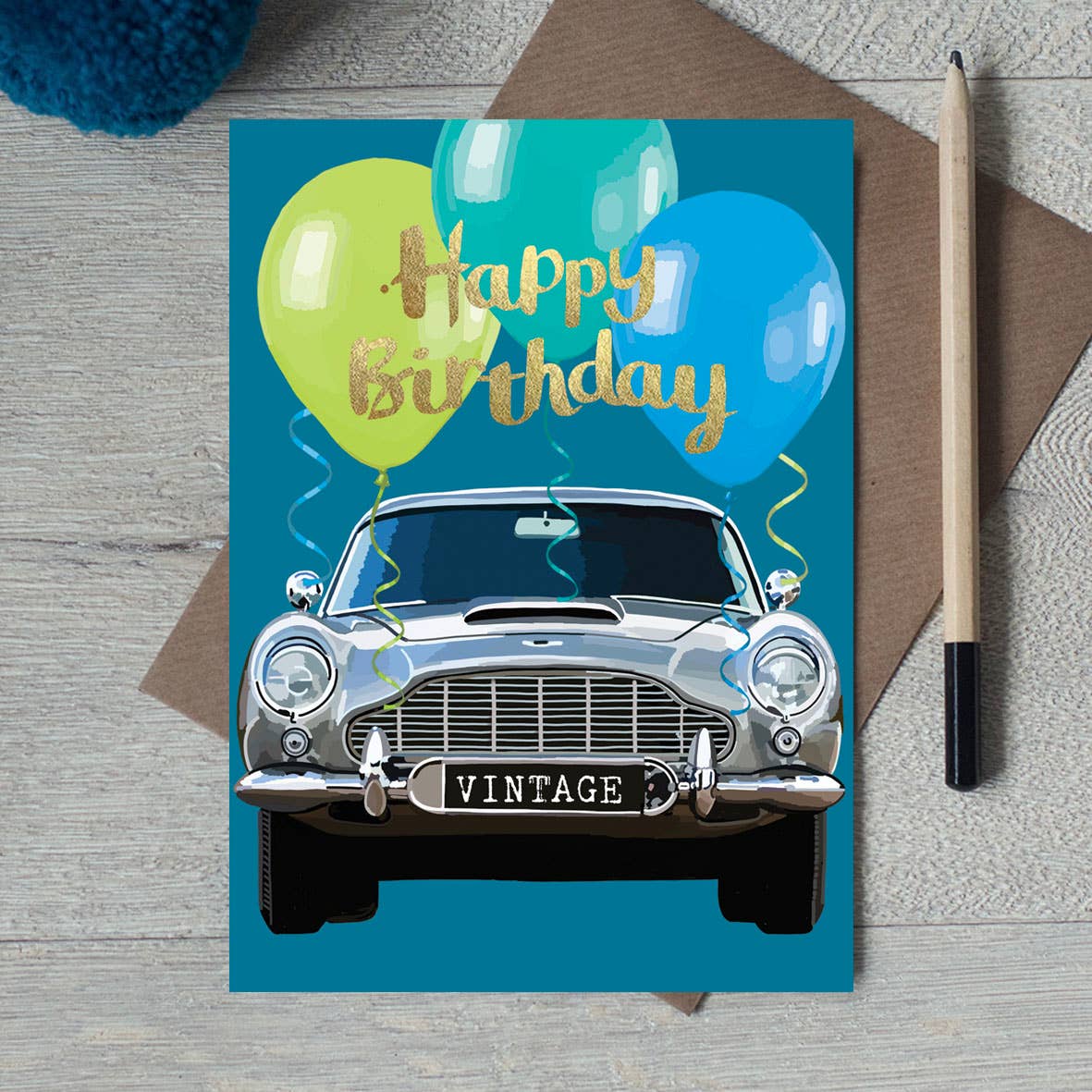 Happy Birthday Vintage Car Foiled Card