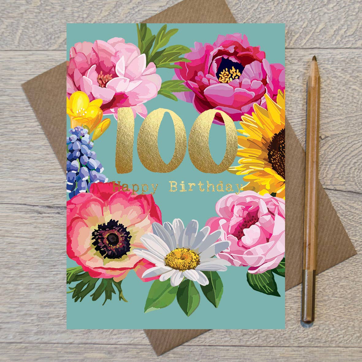 100th Birthday Floral Gold Foiled Card