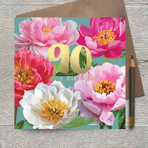 90th Birthday Peonies Gold Foiled Card