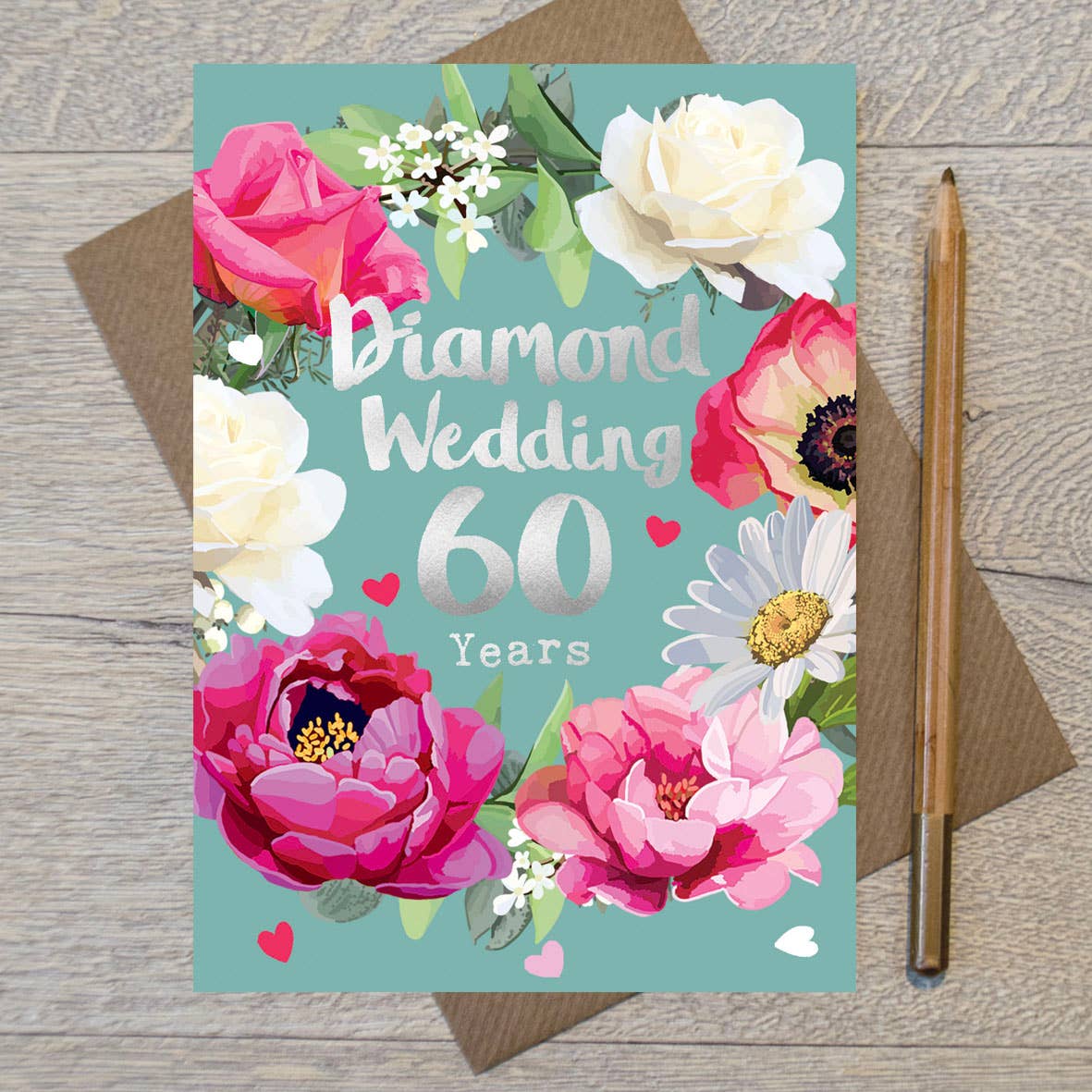 Diamond Wedding Anniversary Floral Foiled Card